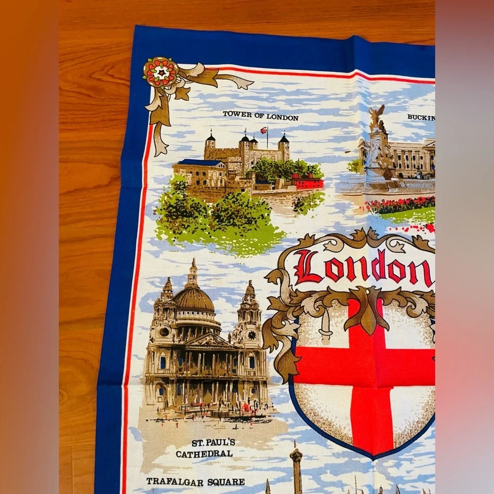 Vintage Cotton Tea Towel London Clive Mayor Souvenir Big Ben Buckingham Bridge